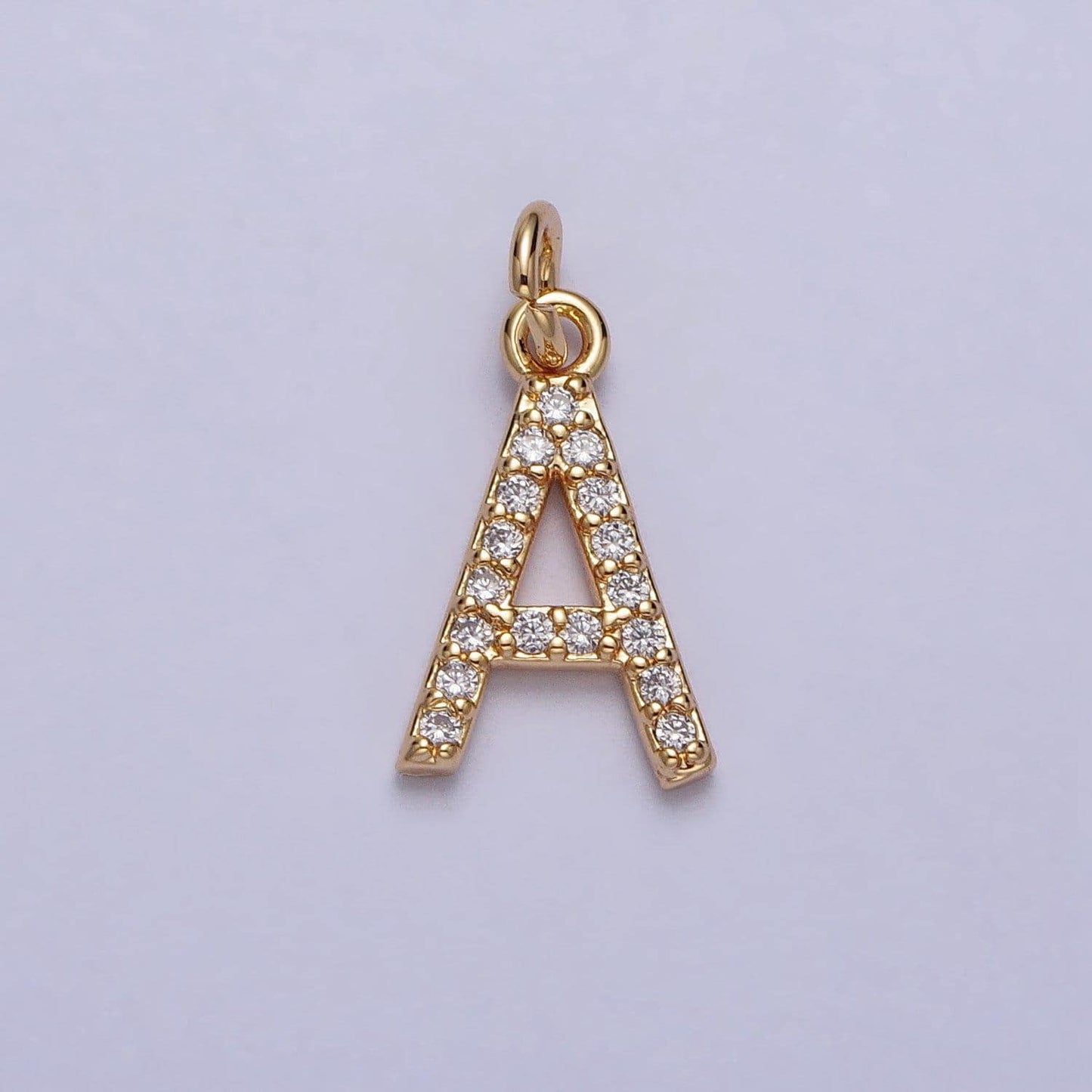 Dainty gold cz micro pave initial letter charm small letter pendant, cubic alphabeth charm, 15mm micro pave letters dangle charm