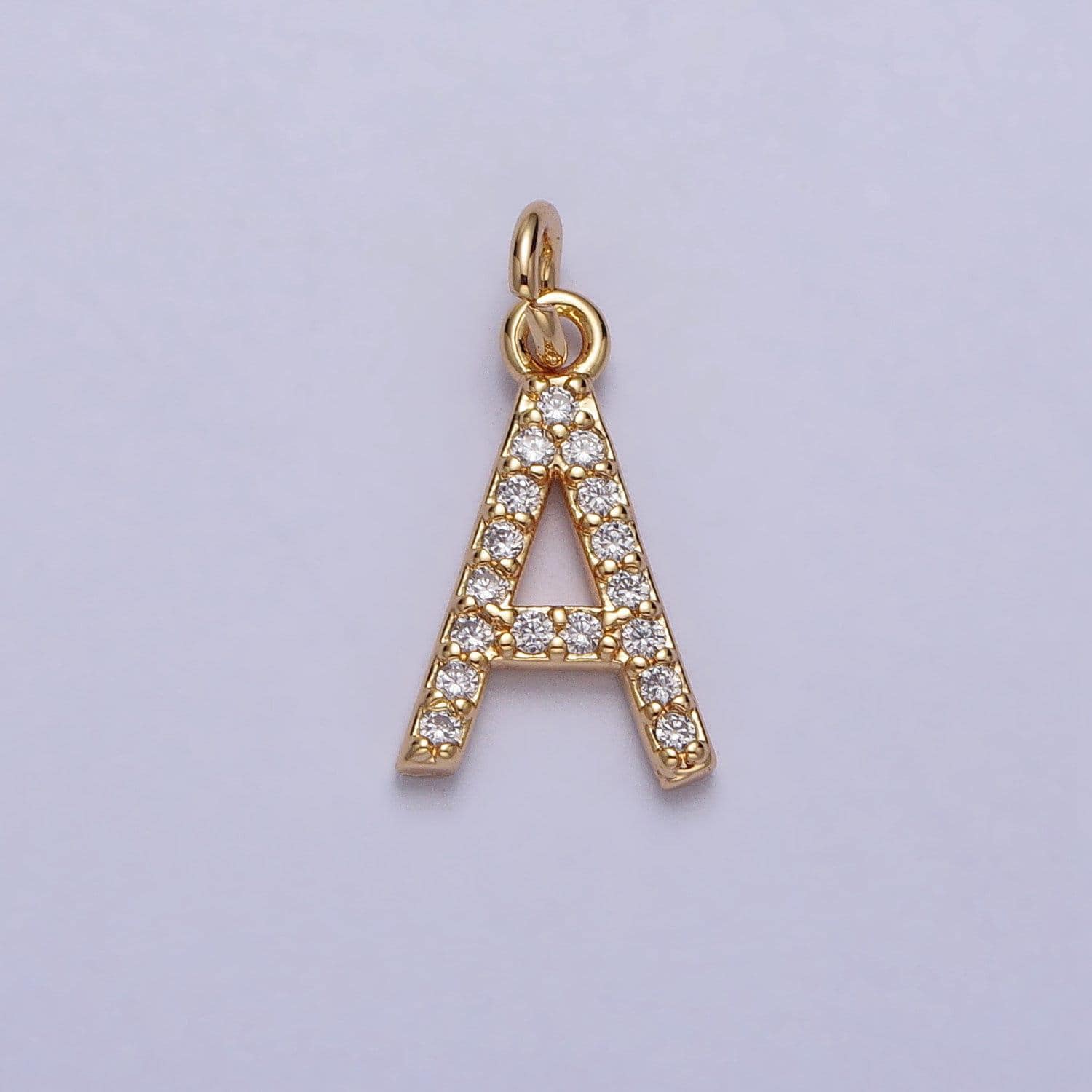 Dainty gold cz micro pave initial letter charm small letter pendant, cubic alphabeth charm, 15mm micro pave letters dangle charm