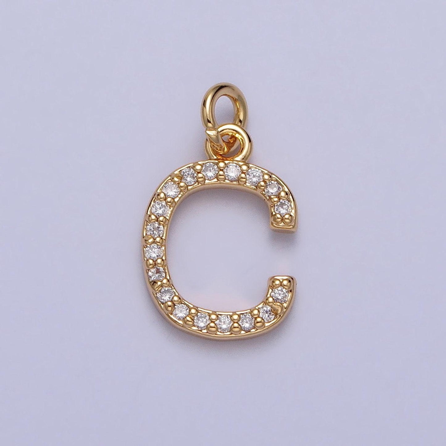 Dainty gold cz micro pave initial letter charm small letter pendant, cubic alphabeth charm, 15mm micro pave letters dangle charm