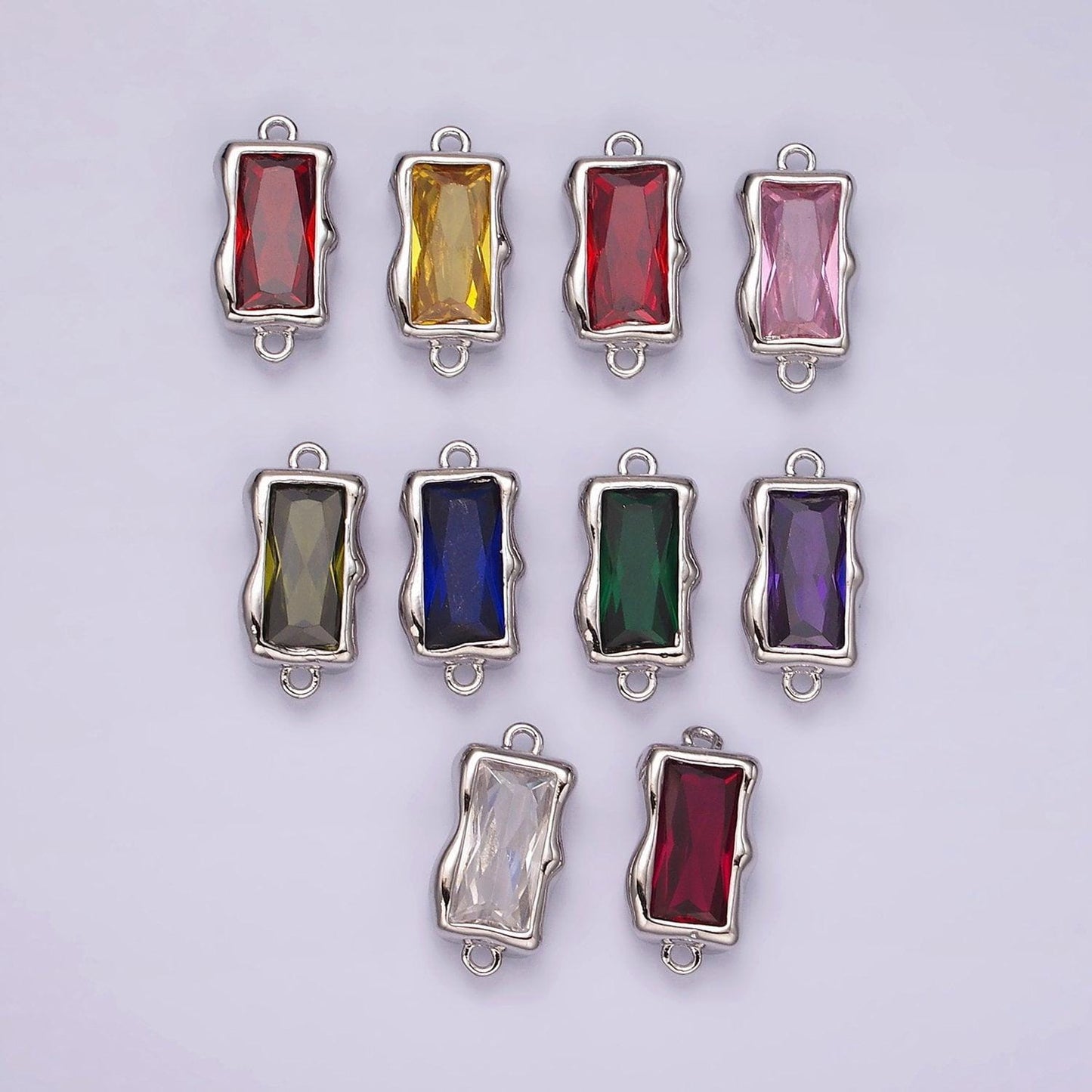White gold filled cz baguette molten personalized birth month connector | g259 - g262