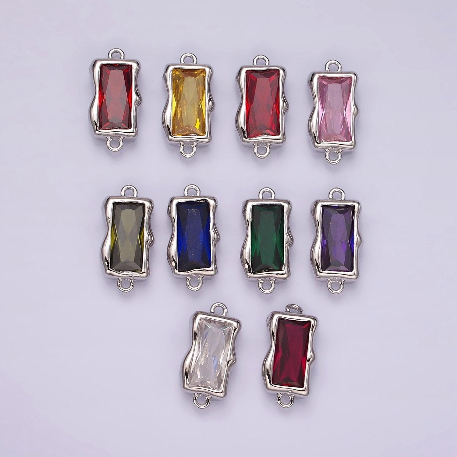 White gold filled cz baguette molten personalized birth month connector | g259 - g262