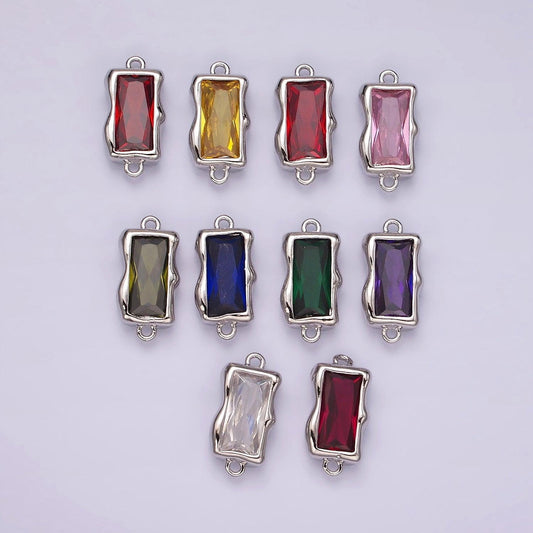 White gold filled cz baguette molten personalized birth month connector | g259 - g262