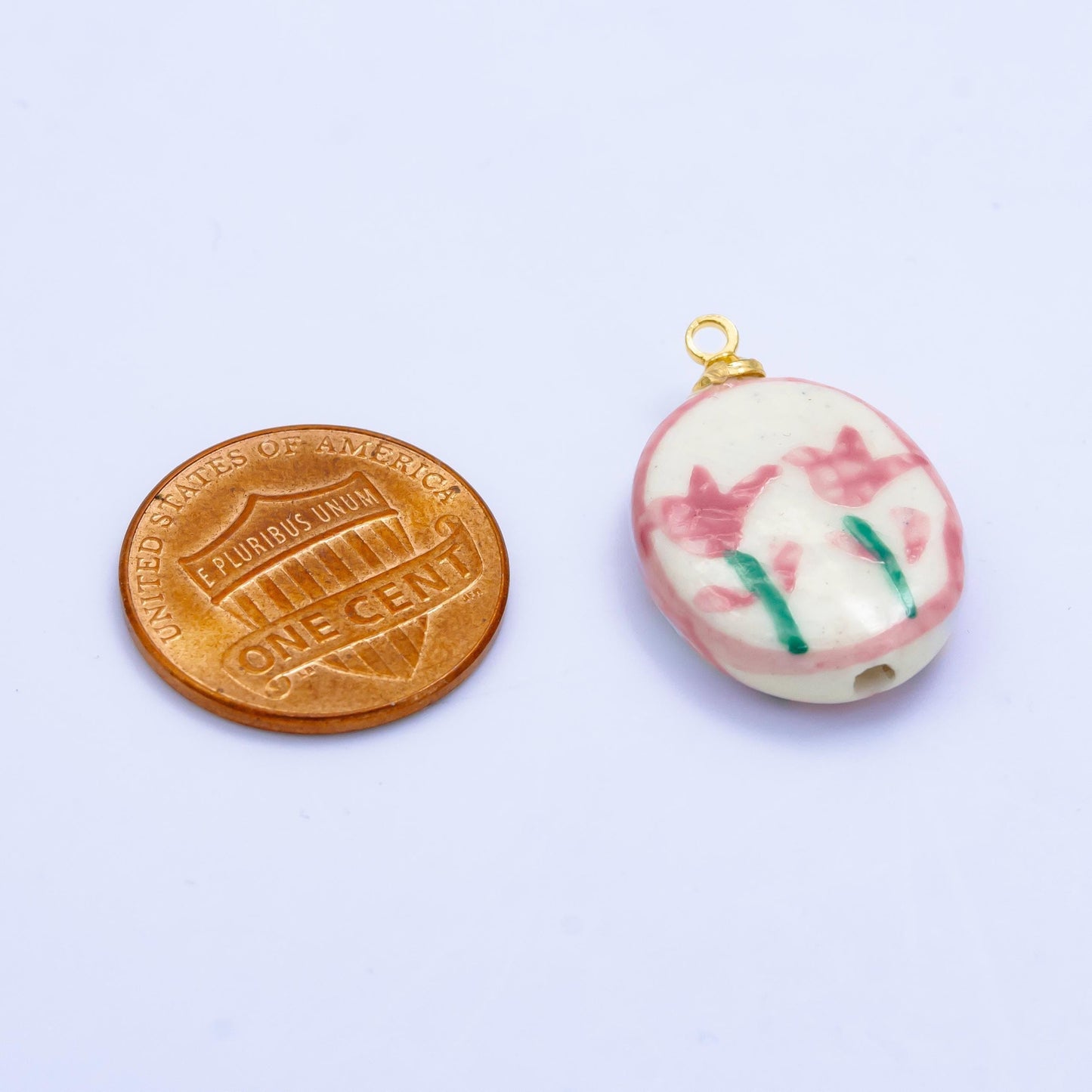 Dainty oval ceramic charm handmade red rose painting ceramic porcelain vintage charm for necklace bracelet jewelry making supply w074