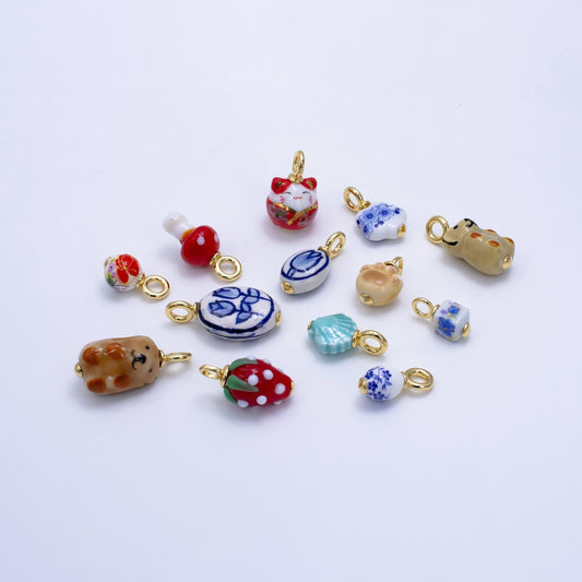Colorful ceramic charm handmade painting ceramic porcelain animal flower vintage charm for necklace bracelet jewelry making supply