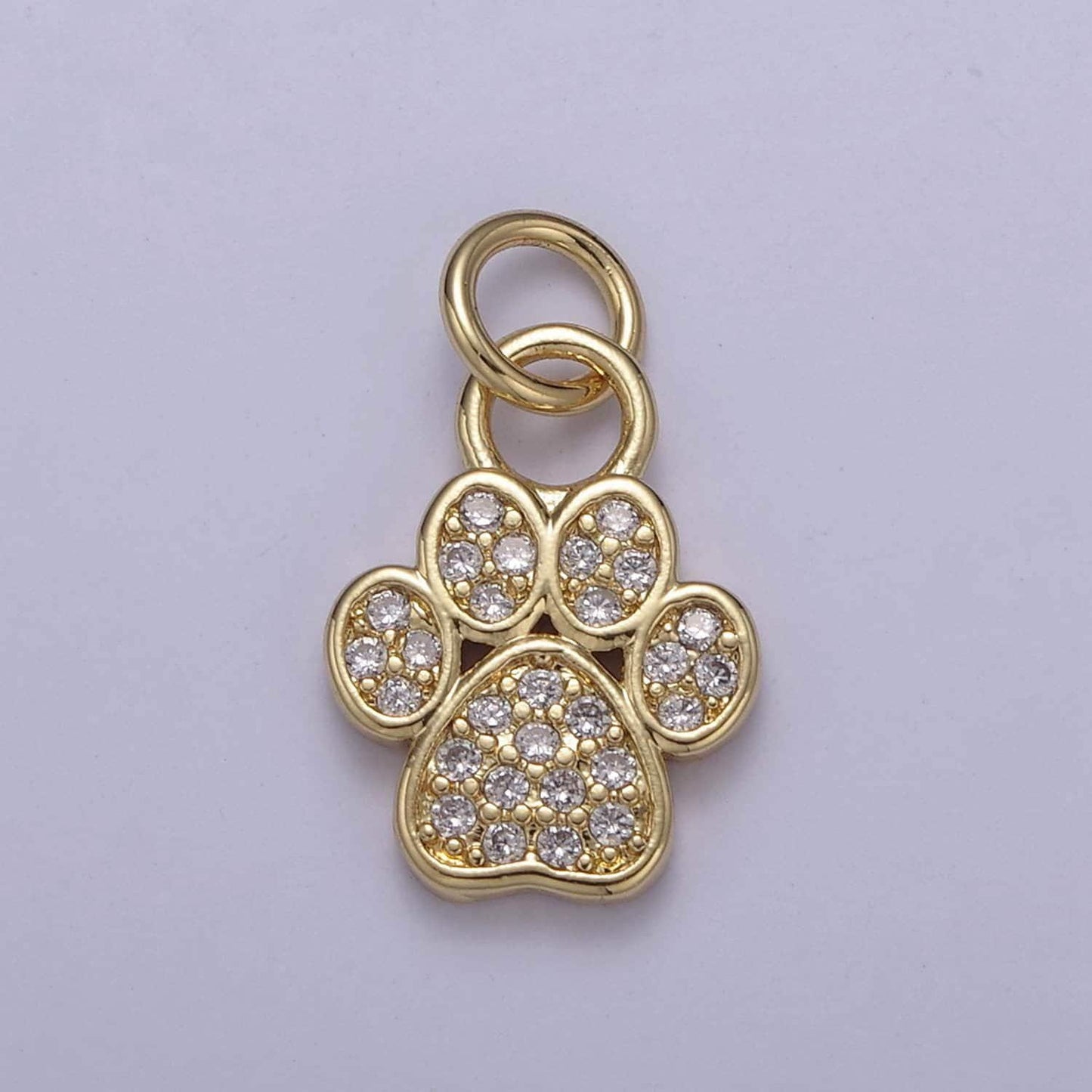 Tiny dog cat bear paw print pendant in silver or gold, micro cz pave | diy fashion jewelry charm for necklace bracelet earring | n-683