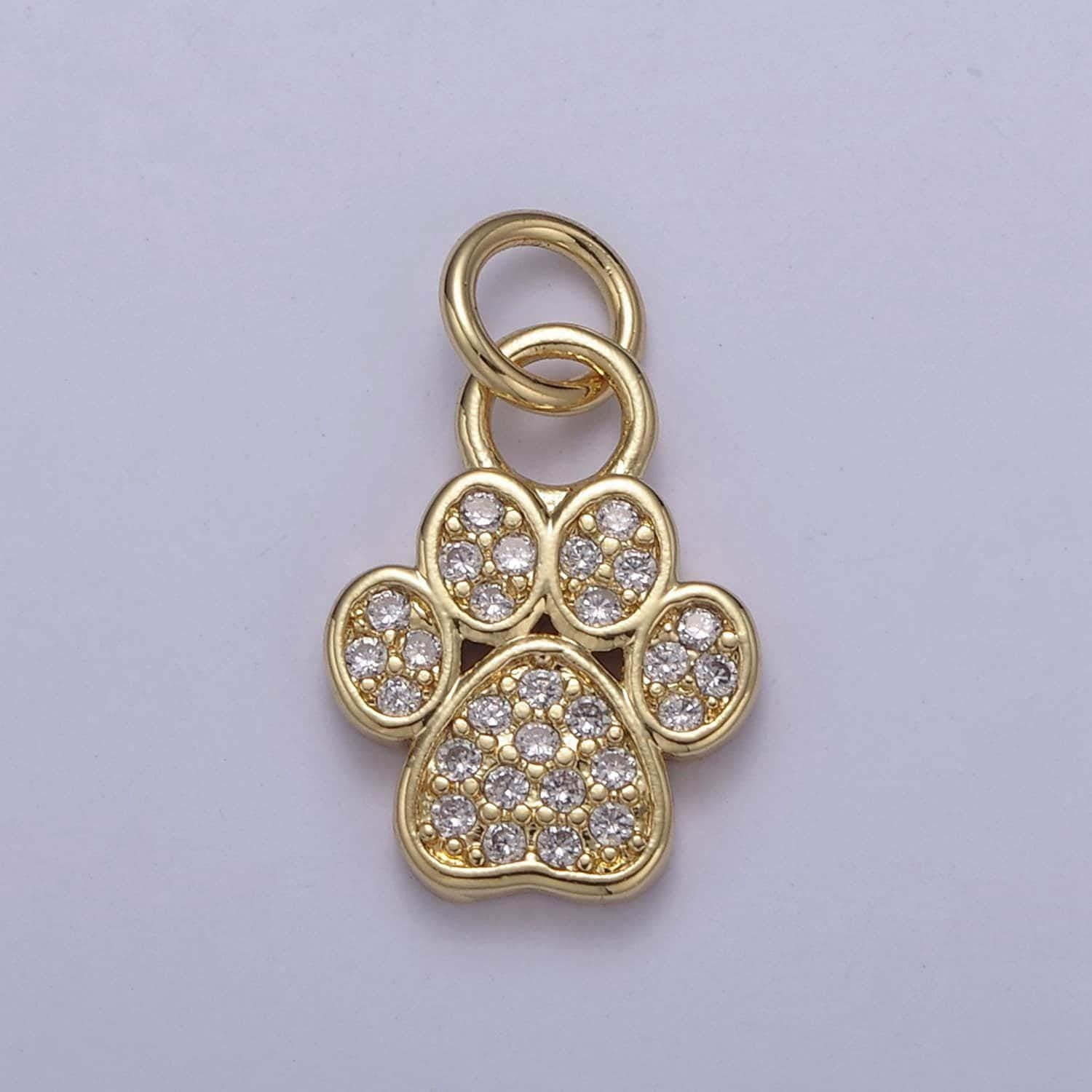 Tiny dog cat bear paw print pendant in silver or gold, micro cz pave | diy fashion jewelry charm for necklace bracelet earring | n-683