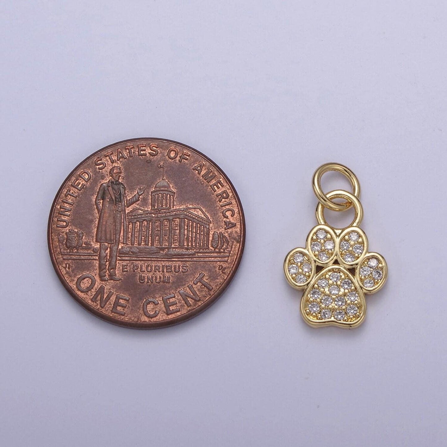 Tiny dog cat bear paw print pendant in silver or gold, micro cz pave | diy fashion jewelry charm for necklace bracelet earring | n-683