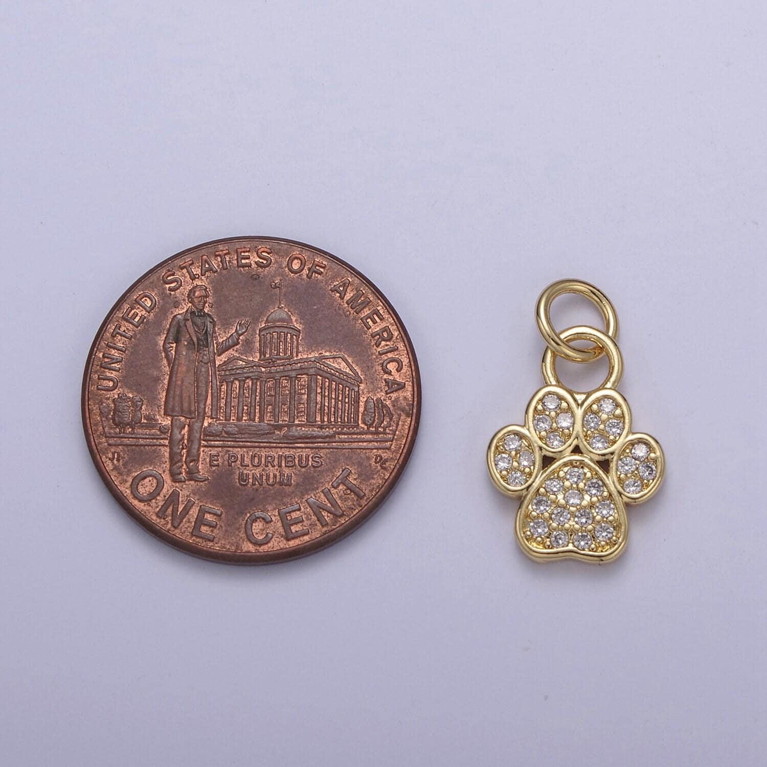Tiny dog cat bear paw print pendant in silver or gold, micro cz pave | diy fashion jewelry charm for necklace bracelet earring | n-683