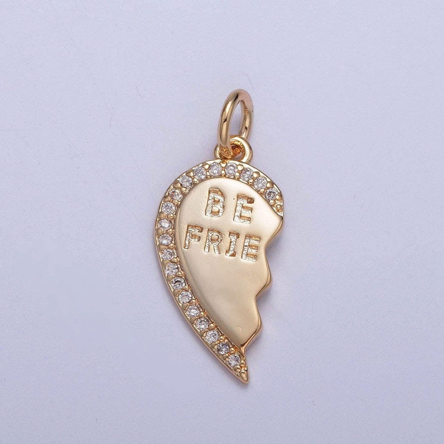 16k gold filled best friends two-piece heart charm broken heart micro pave cz pendant friendship set | diy charm necklace bracelet | x-228