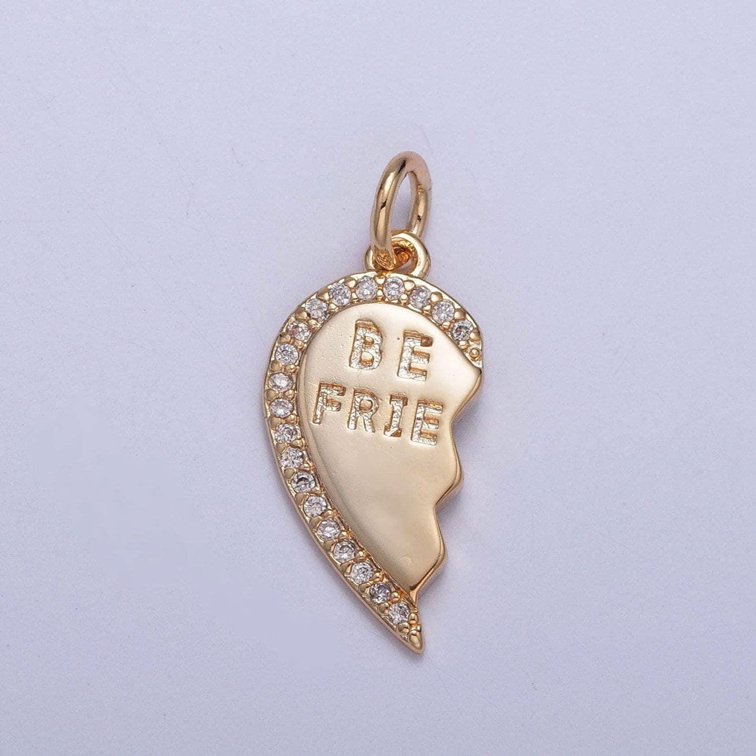 16k gold filled best friends two-piece heart charm broken heart micro pave cz pendant friendship set | diy charm necklace bracelet | x-228