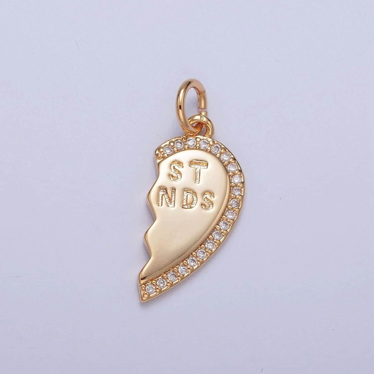 16k gold filled best friends two-piece heart charm broken heart micro pave cz pendant friendship set | diy charm necklace bracelet | x-228