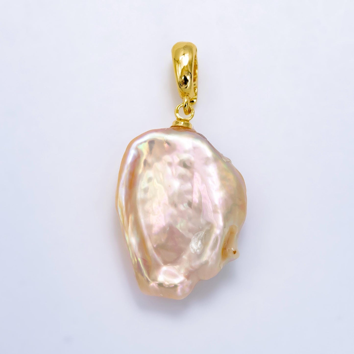 Big pink freeform baroque pearl charm with 24k gold filled bail for necklace supplies p1915
