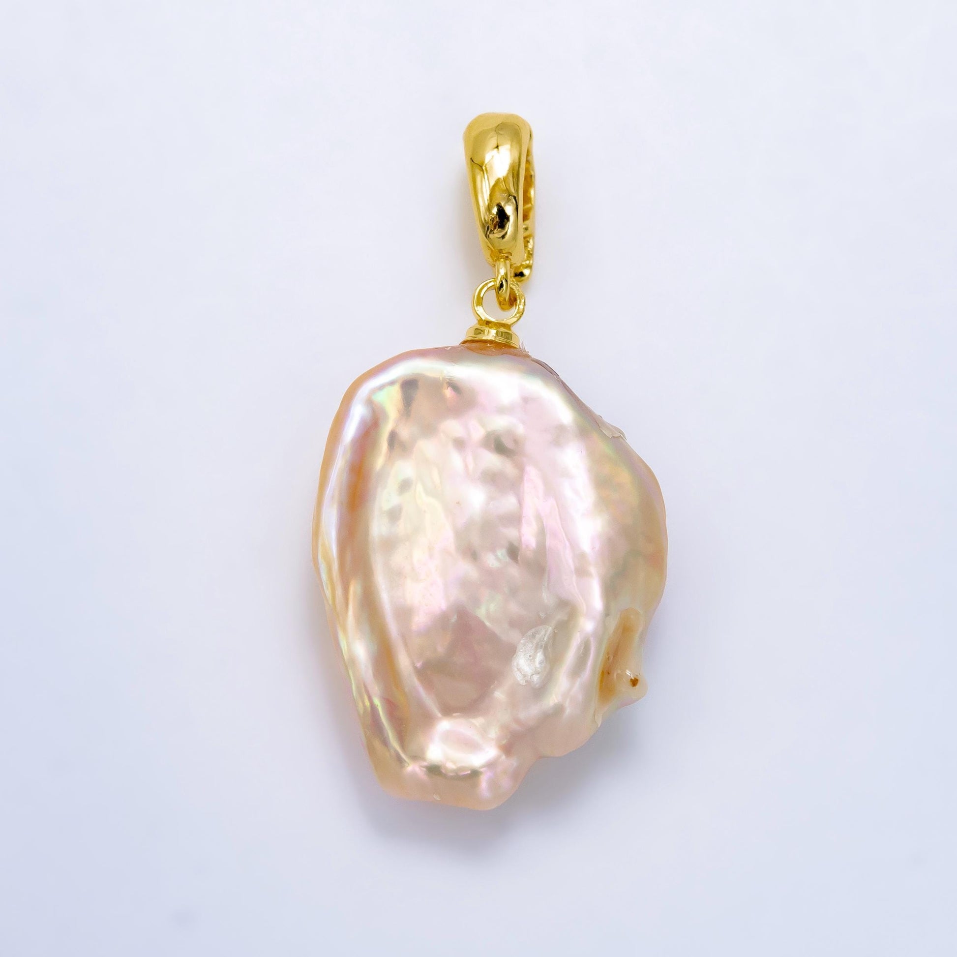 Big pink freeform baroque pearl charm with 24k gold filled bail for necklace supplies p1915