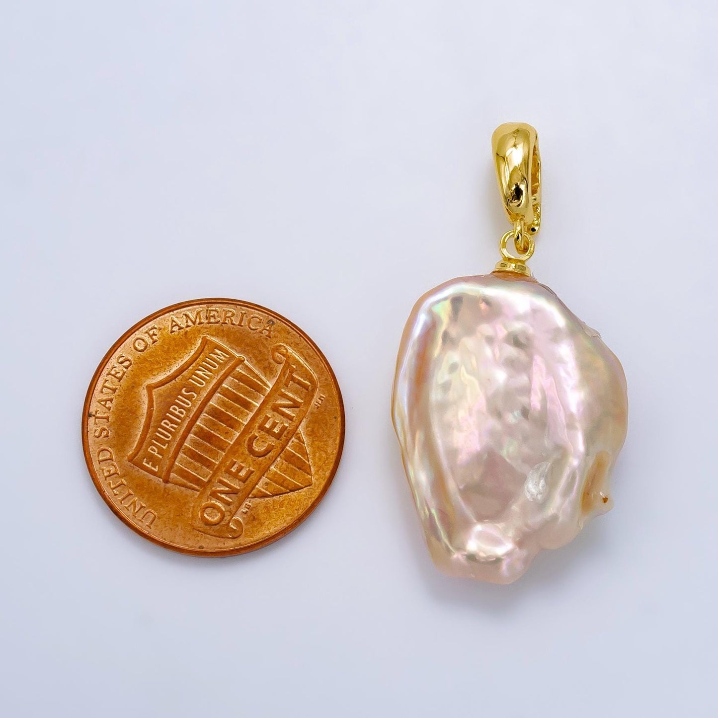 Big pink freeform baroque pearl charm with 24k gold filled bail for necklace supplies p1915