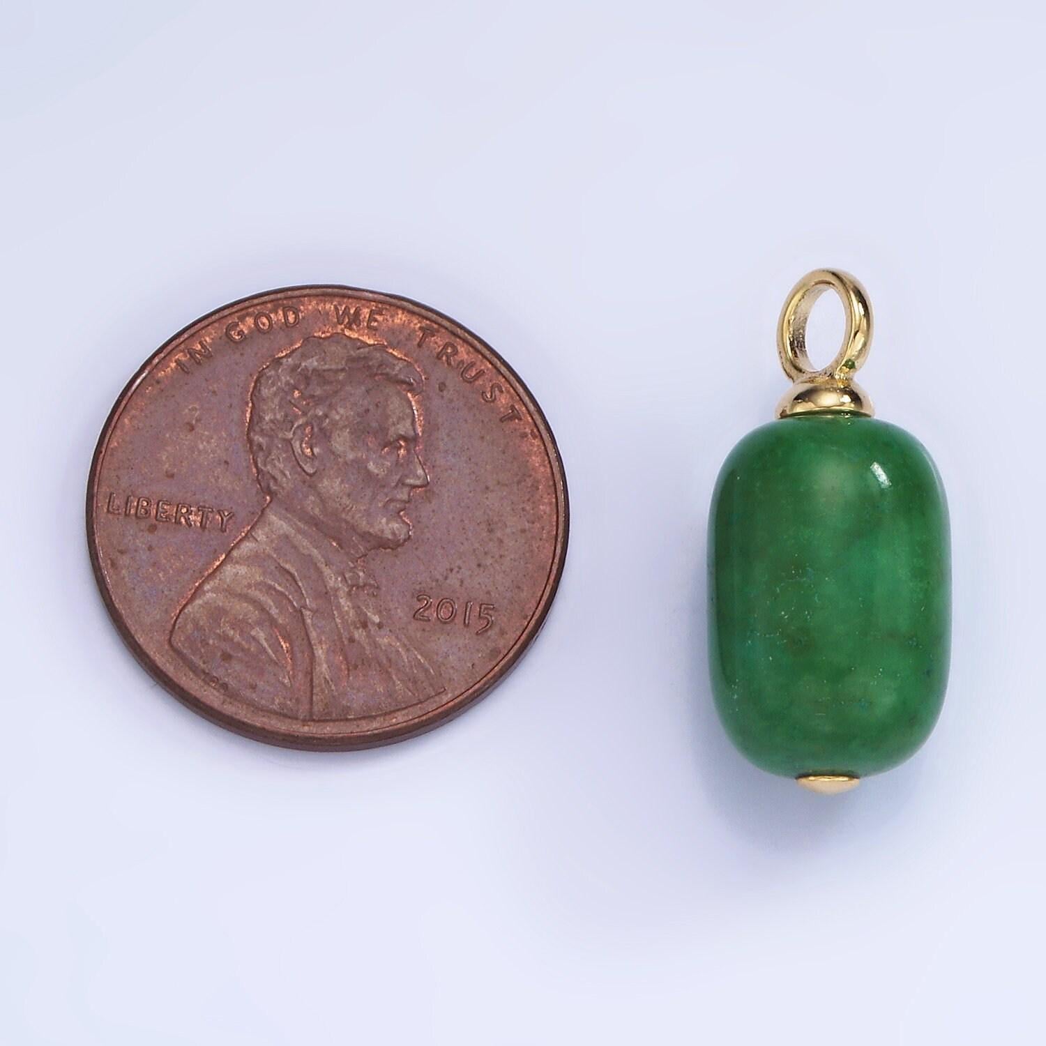 Dainty green jade tube cylinder beads pendant for necklace charm ag-711