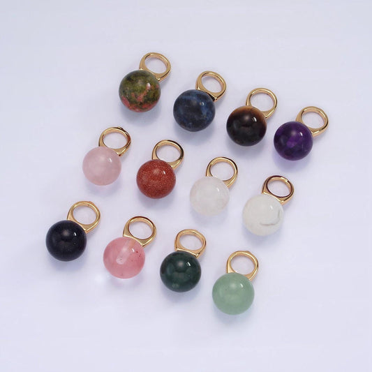 14k gold filled charm natural gemstone howlite amethyst rose quartz labradorite tiger eye round ball bail pendant | ag367