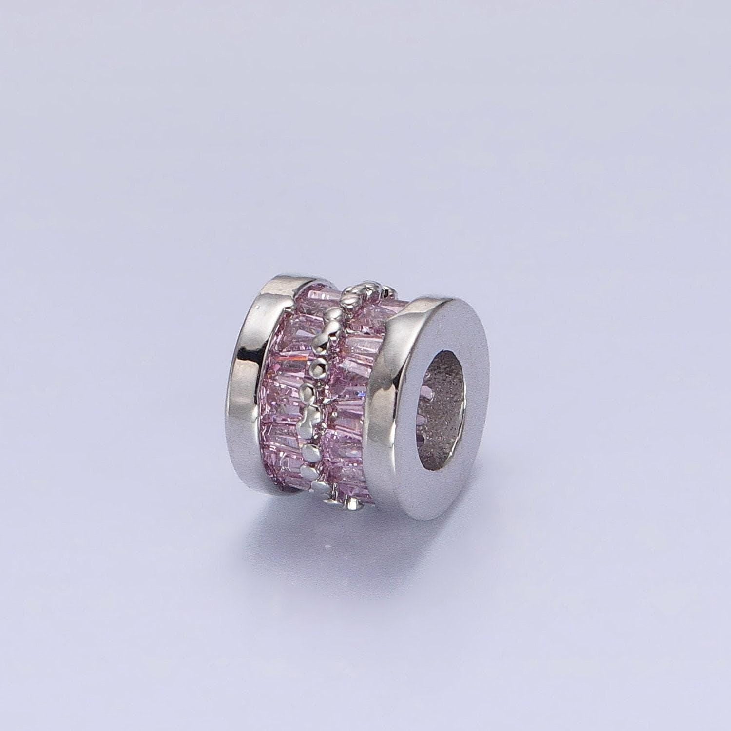 1pc gold filled cylinder beads, cz large hole cylinder drum barrel micro pave beads, silver tube multi color cz beadd 6.8x8.2mm b-783~b-790