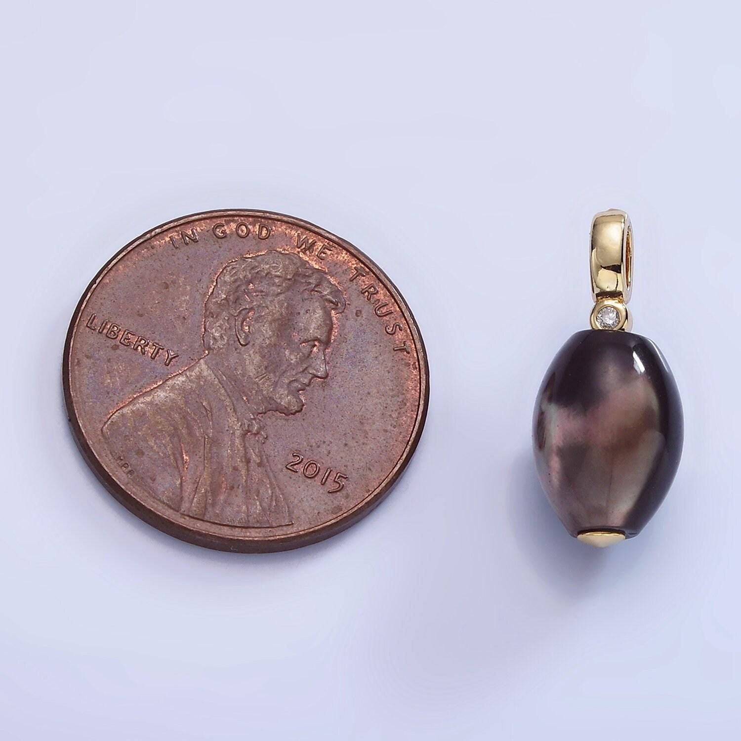 Dainty 14k gold filled 7mm dark brown freshwater pearl oval drop for wedding minimalist jewelry for necklace earring component | p1781
