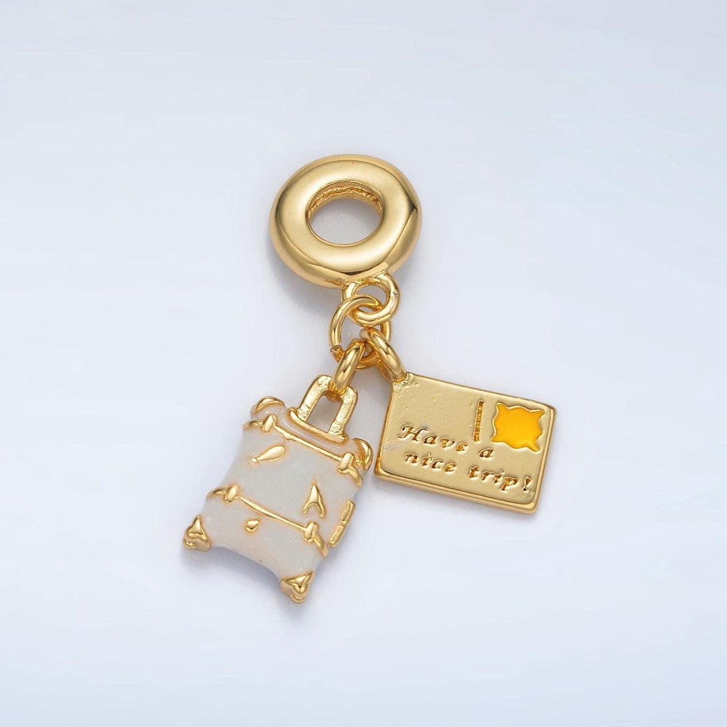 24 gold filled postcard & suitcase travel rondelle bail drop pendant | ac-091