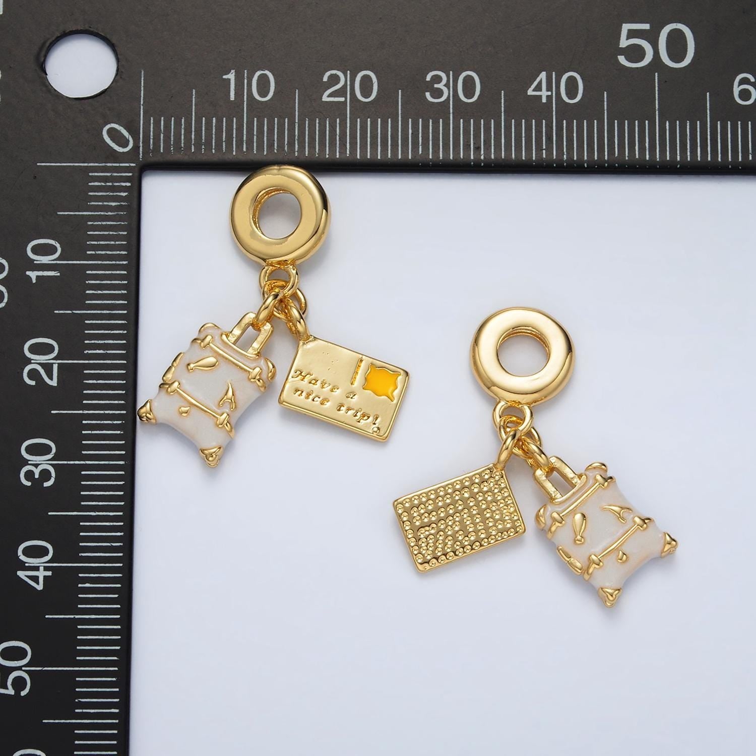 24 gold filled postcard & suitcase travel rondelle bail drop pendant | ac-091
