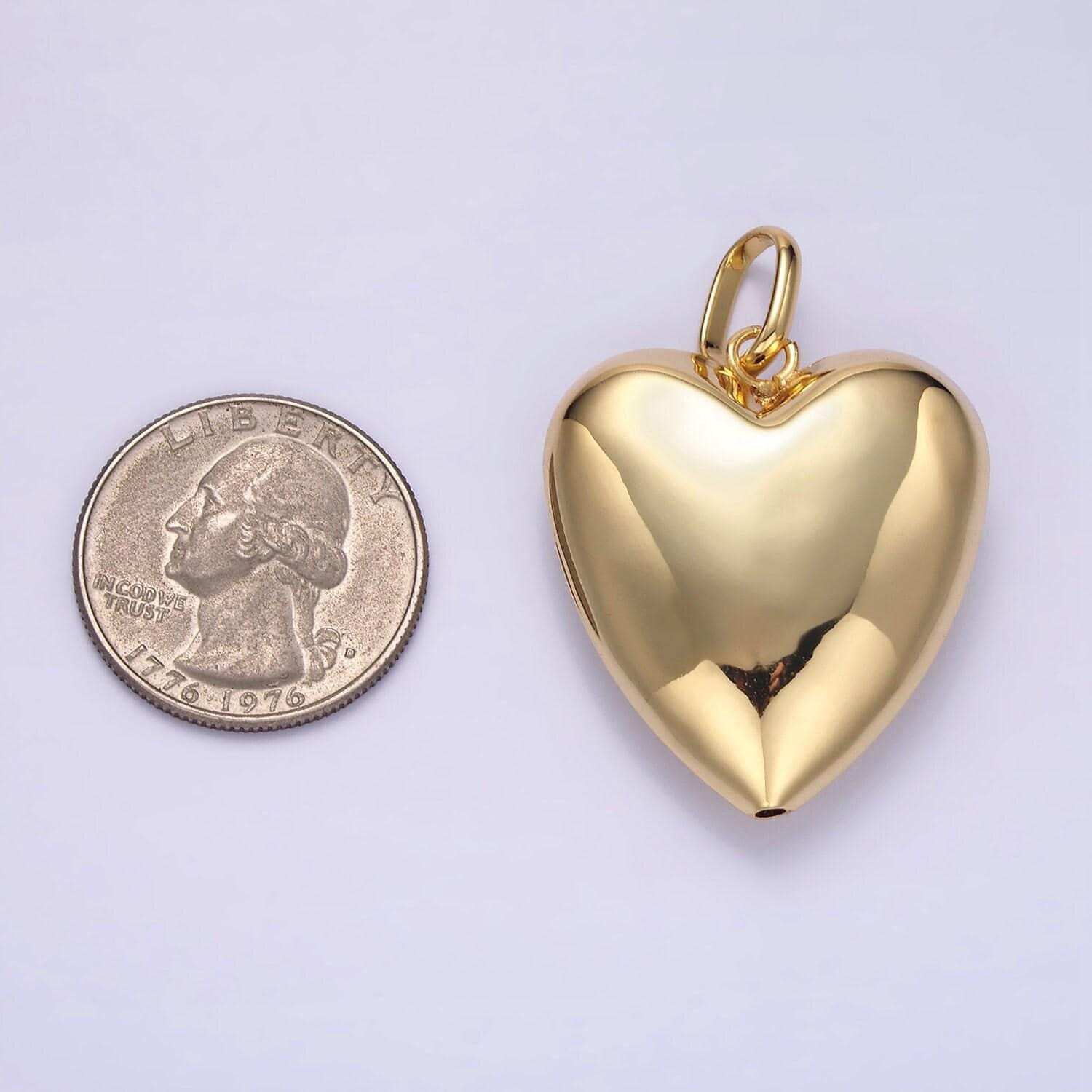 Puffy big 14k gold filled heart charm balloon pendant for statement jewelry making supply | aa1326