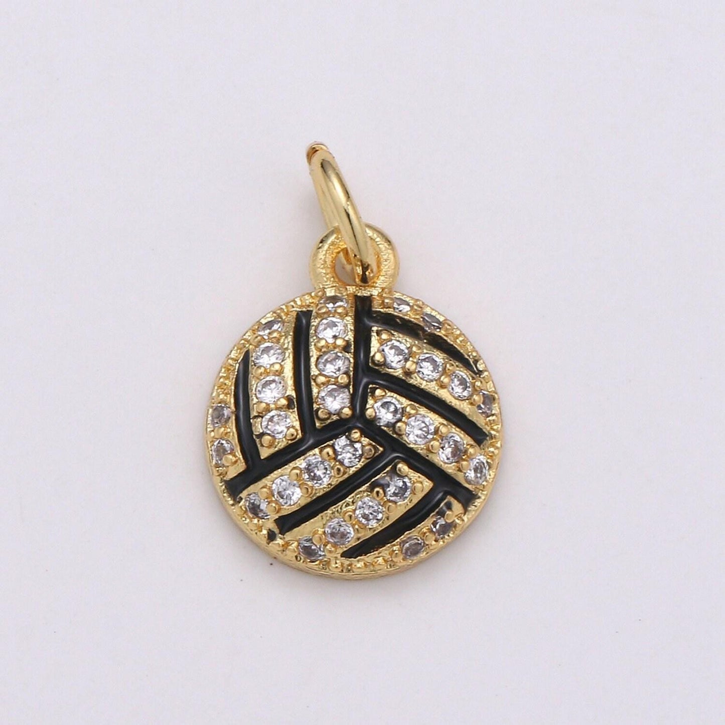 Volleyball pendant enamel small charm for handmade jewelry supplies 24k gold red micro pave cubic ball charm sticth ball,d729-d730
