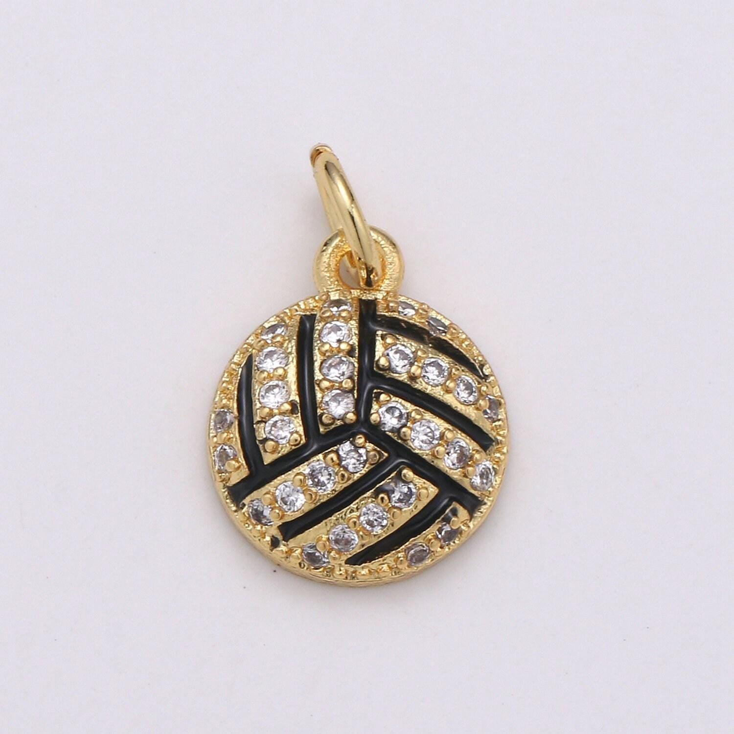 Volleyball pendant enamel small charm for handmade jewelry supplies 24k gold red micro pave cubic ball charm sticth ball,d729-d730