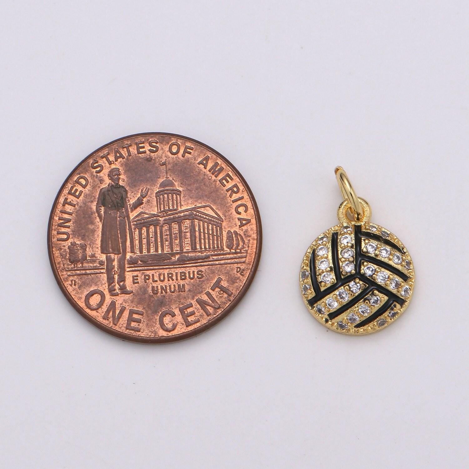 Volleyball pendant enamel small charm for handmade jewelry supplies 24k gold red micro pave cubic ball charm sticth ball,d729-d730