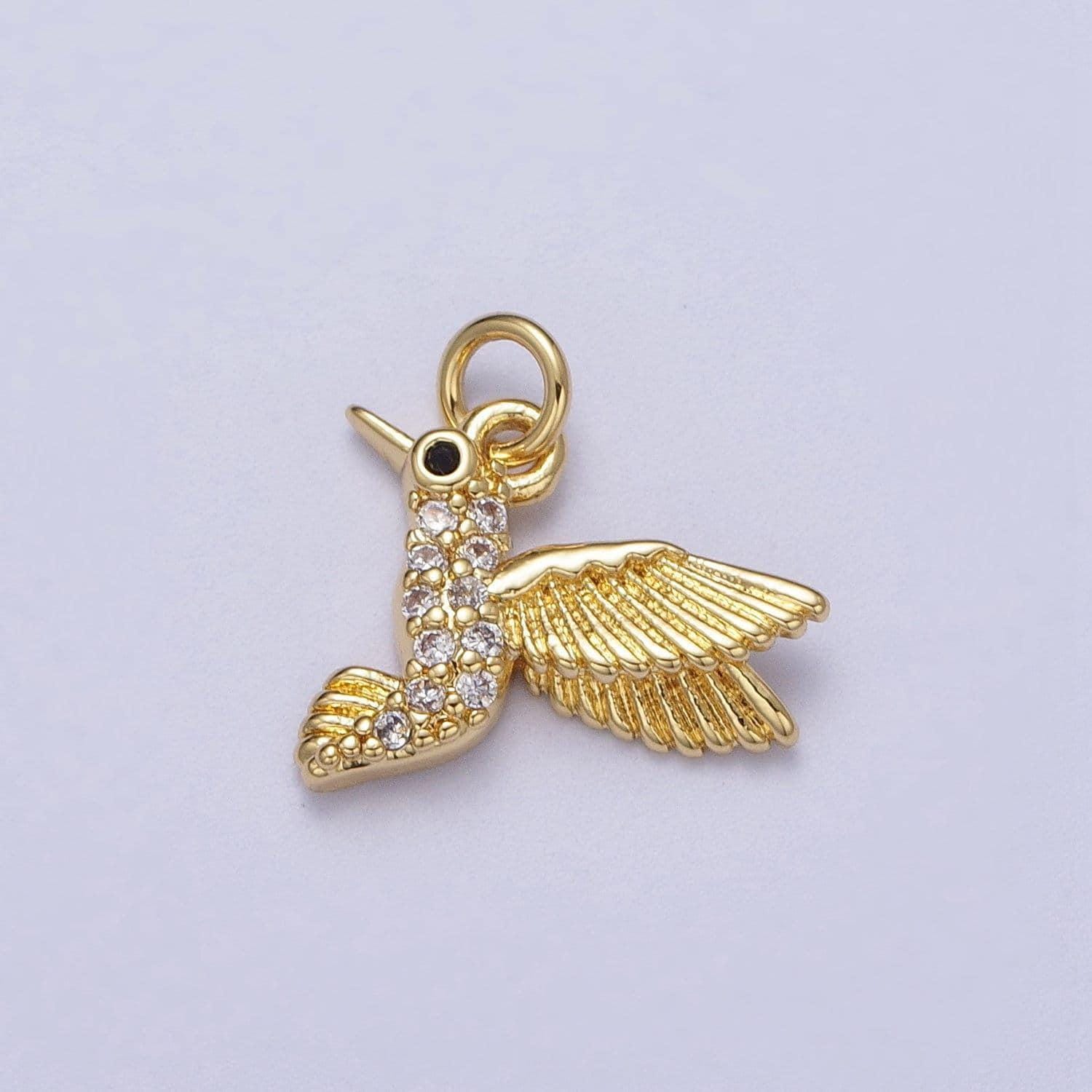 Gold tiny hummingbird charm cubic humming bird charm for add on necklace bracelet earring pendant n-520