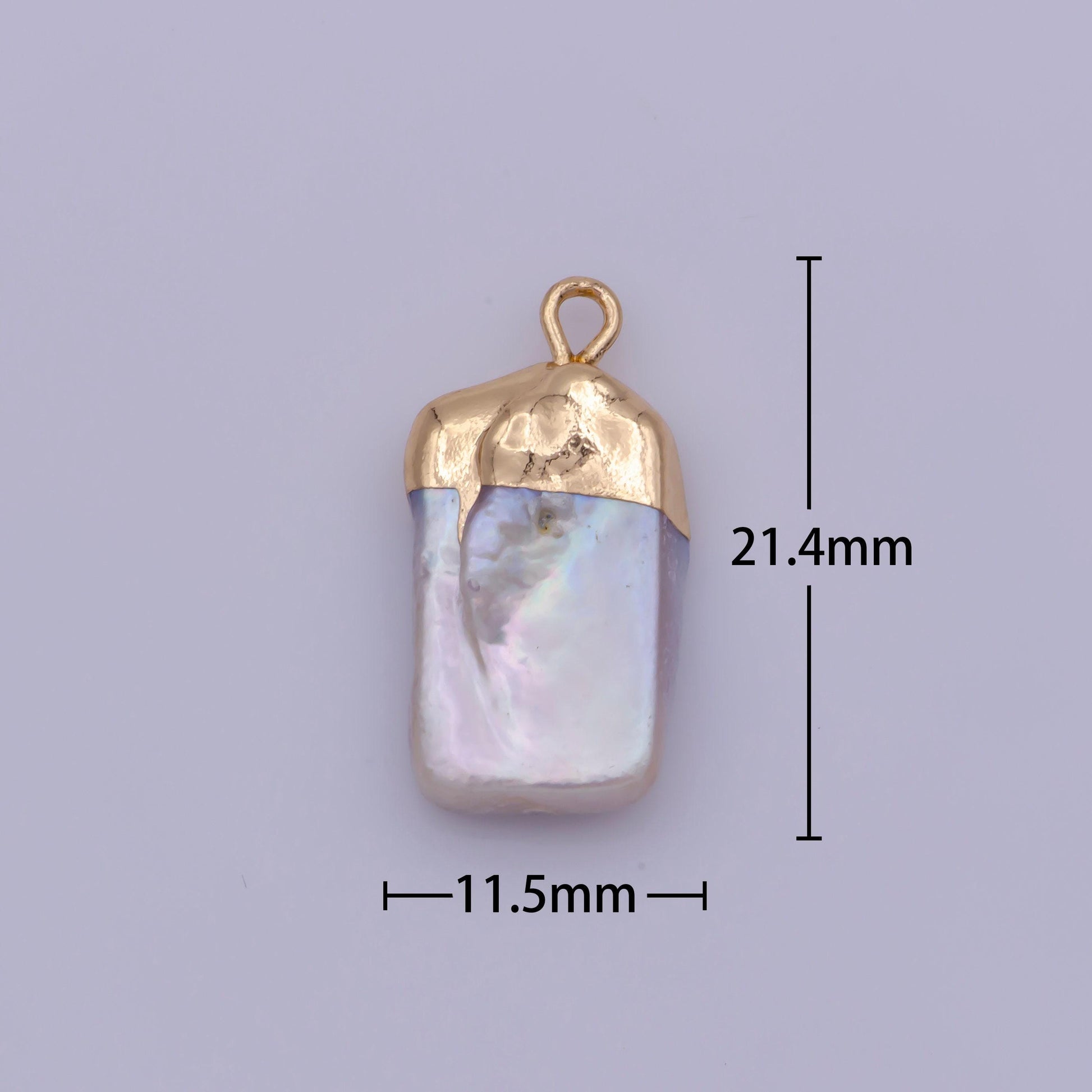 Dainty freeform rectangle baroque pearl charm with 14k light gold plated edge necklace anklet bracelet earring charm supplies p-1825