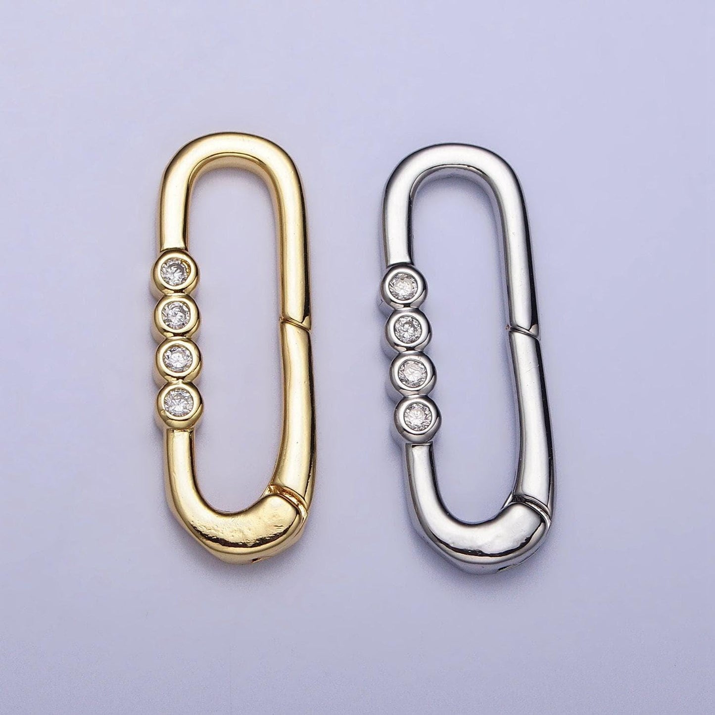 Dainty gold spring gate oval ring clasp, push gate ring cubic zirconia spring push clasp, oval lock enhanced clasp
