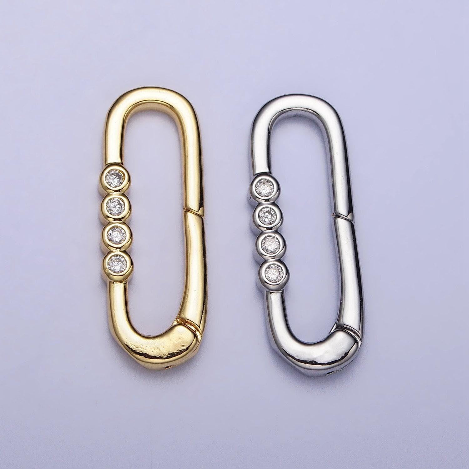 Dainty gold spring gate oval ring clasp, push gate ring cubic zirconia spring push clasp, oval lock enhanced clasp