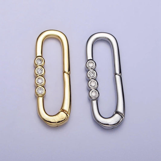 Dainty gold spring gate oval ring clasp, push gate ring cubic zirconia spring push clasp, oval lock enhanced clasp