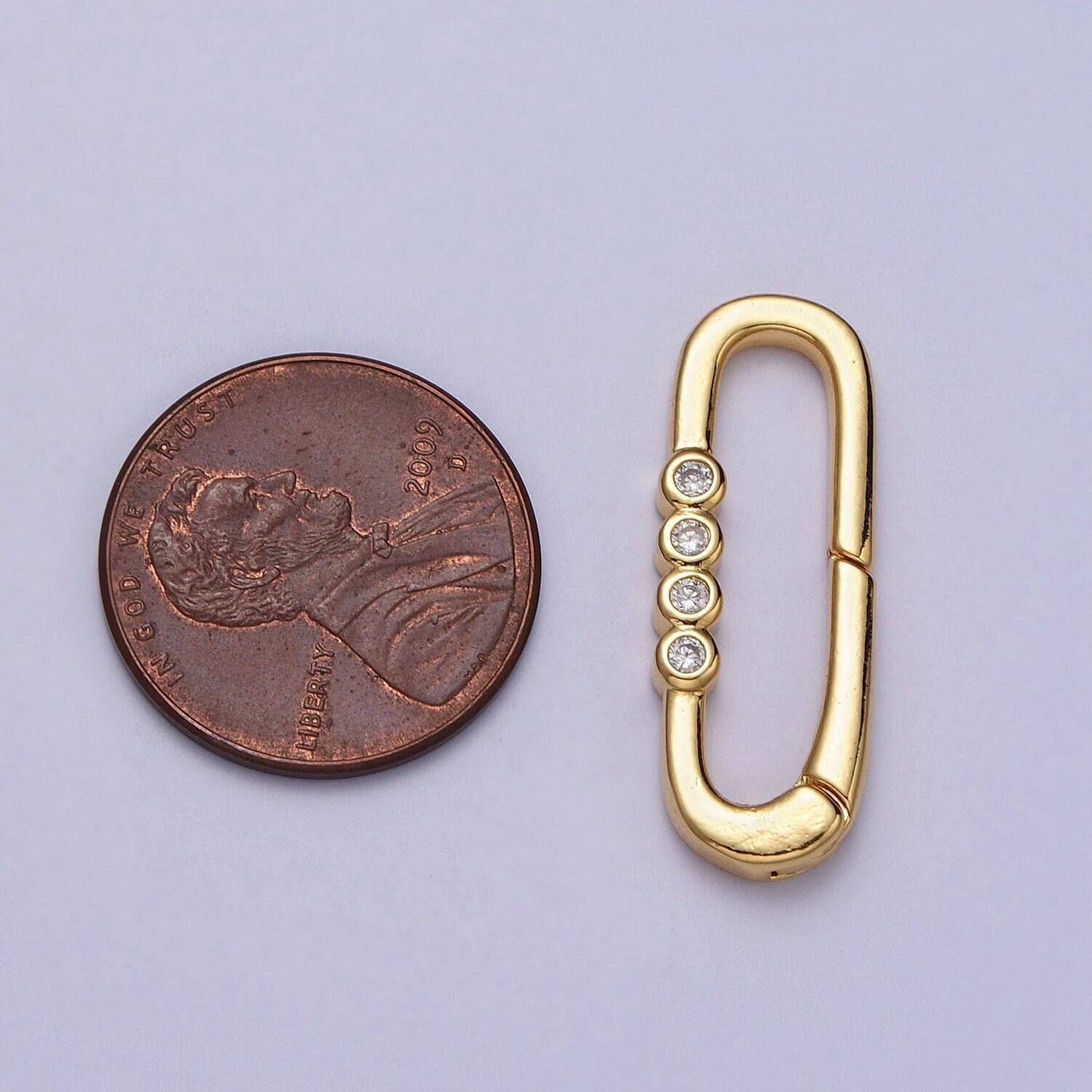 Dainty gold spring gate oval ring clasp, push gate ring cubic zirconia spring push clasp, oval lock enhanced clasp