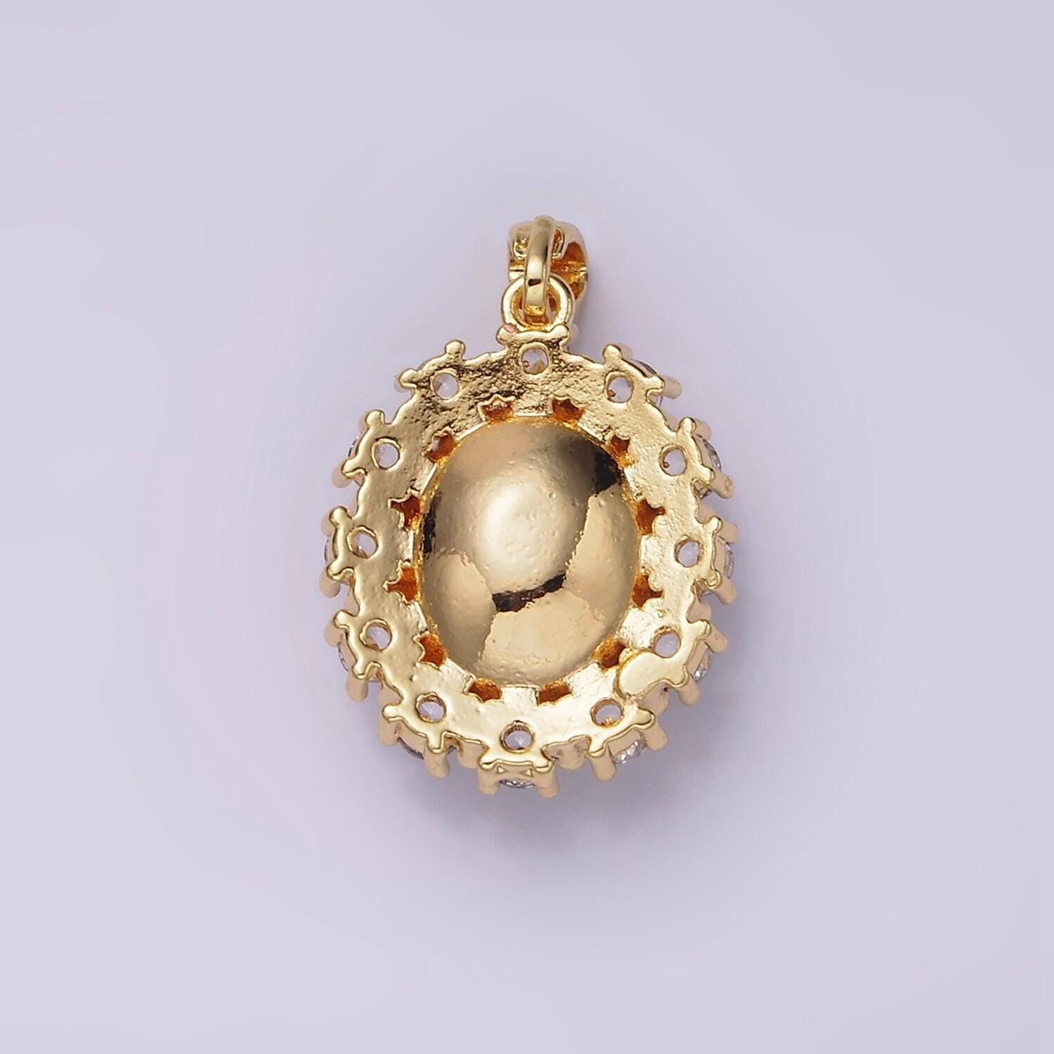 14k gold filled blue multifaceted cz dotted outlined oval pendant in gold & silver | n1800 n1801