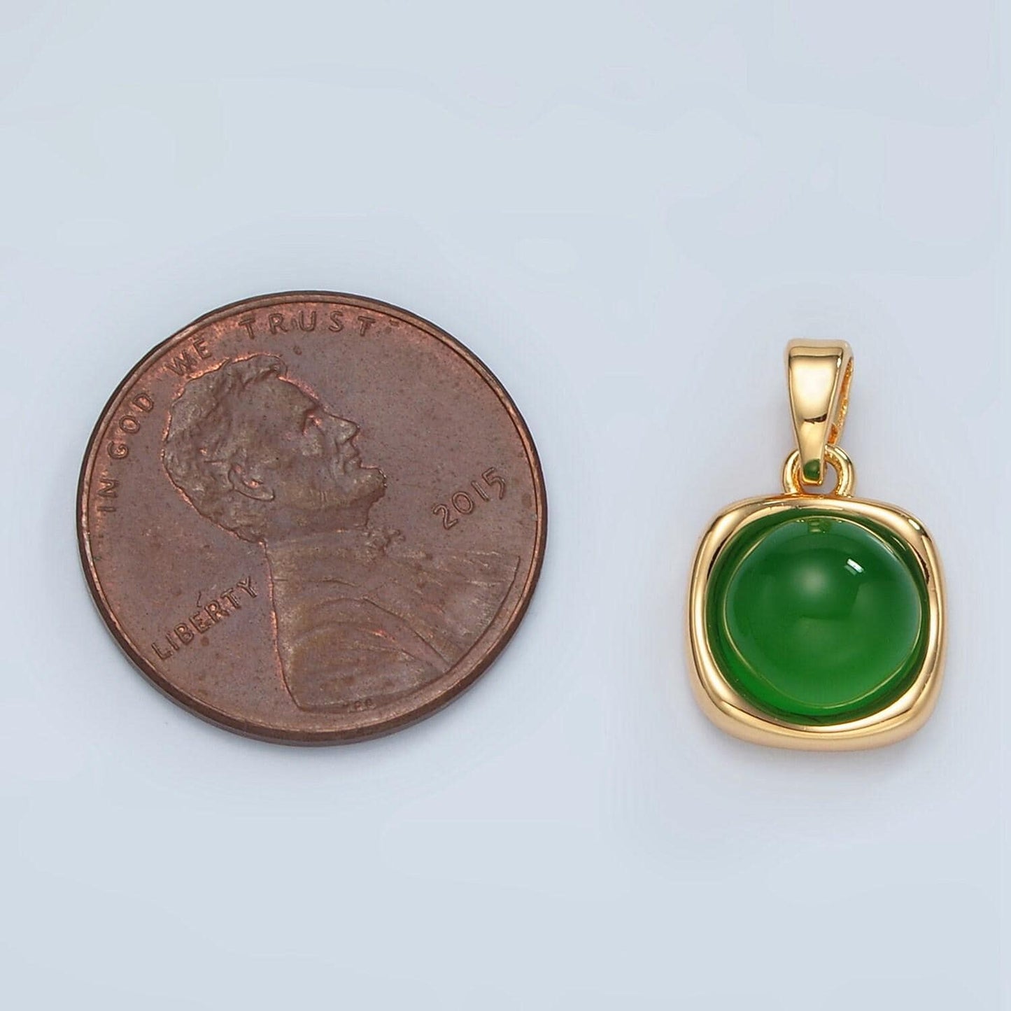 14k gold filled jade gemstone square molten bezel pendant | h891