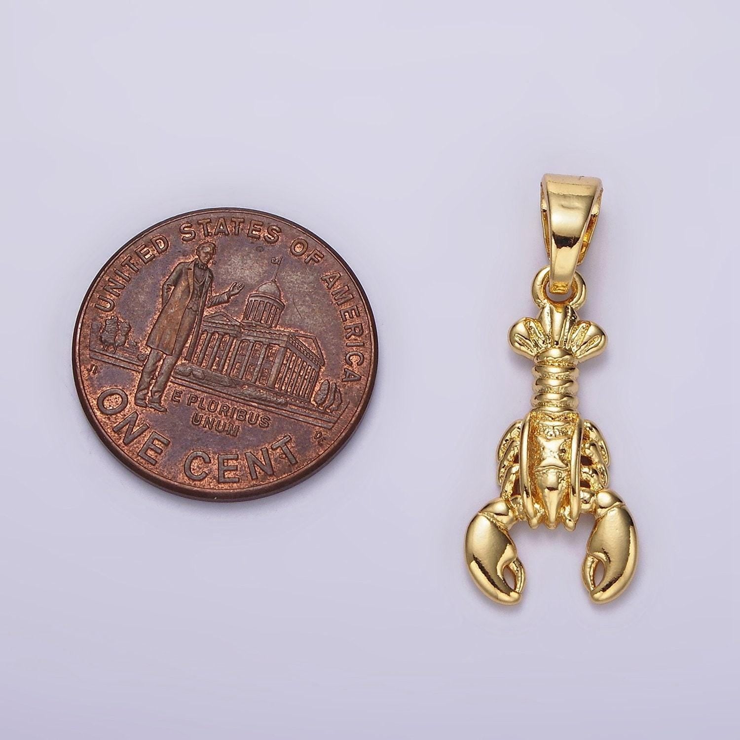 Dainty gold lobster pendant, small crustacean sea life animals charm, red lobster sea beach pendant | ah044