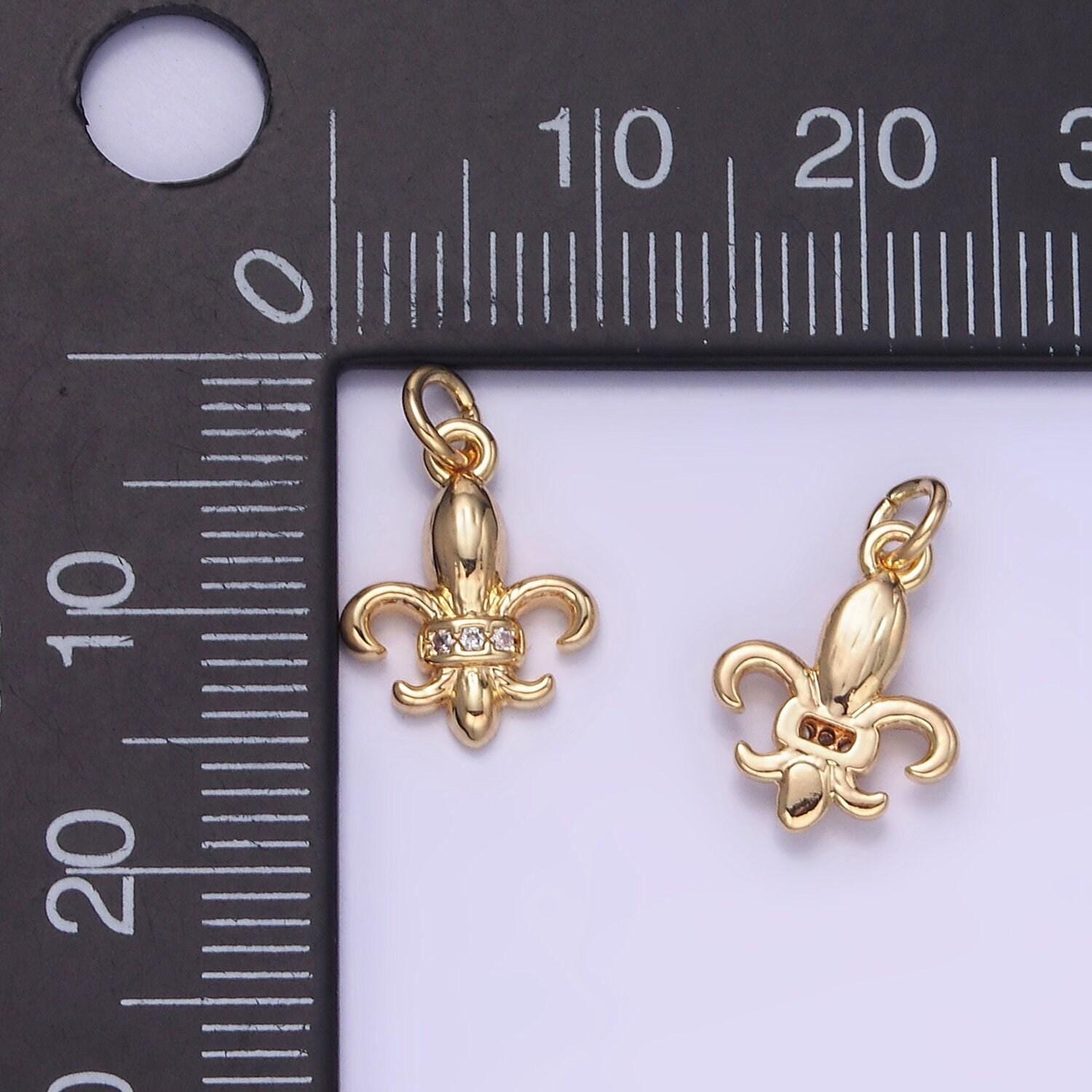 14k gold filled micro paved cz fleur de lis charm | w-548