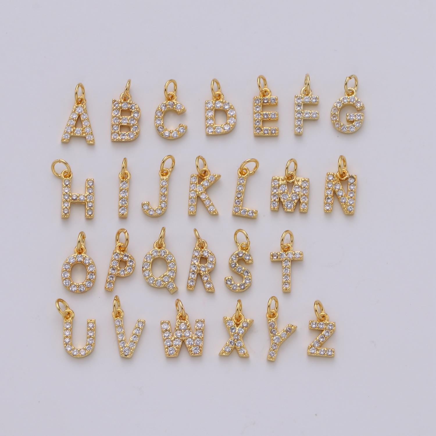 1pc gold cz micro pave initial letter charm, dainty letter pendant, cubic alphabeth charm, 9mm micro pave letters 08 a99-a111