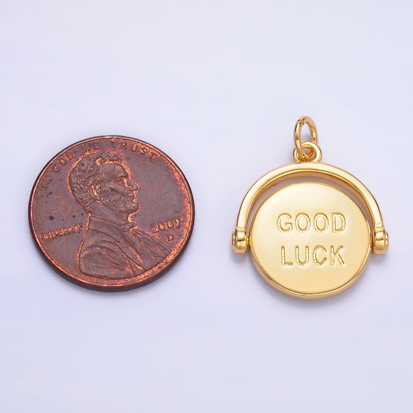 Double sided dainty gold filled Good Luck Coin charm Fortune Coin Try Again spinner pendant for Minimalist jewelry making inspired W401