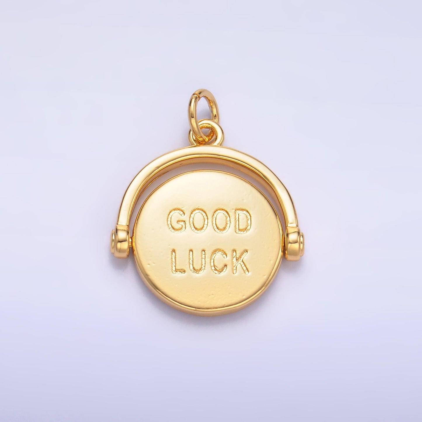 Double sided dainty gold filled Good Luck Coin charm Fortune Coin Try Again spinner pendant for Minimalist jewelry making inspired W401