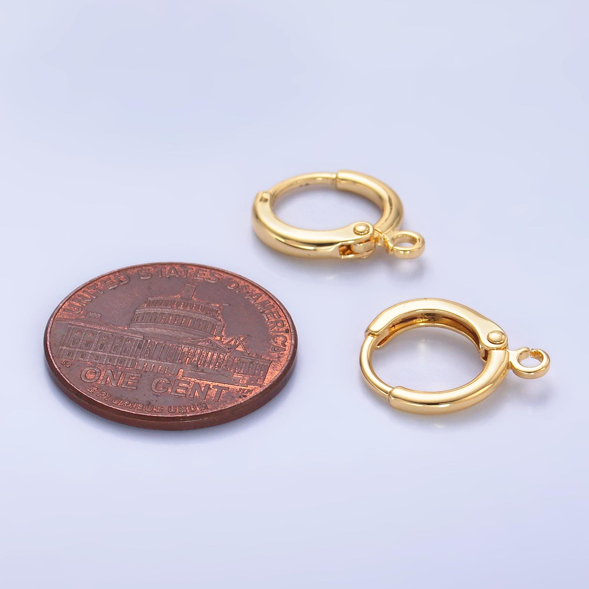 1 pair gold round huggies hoop lever back earring with open link for charm earring jewelry making Z1037