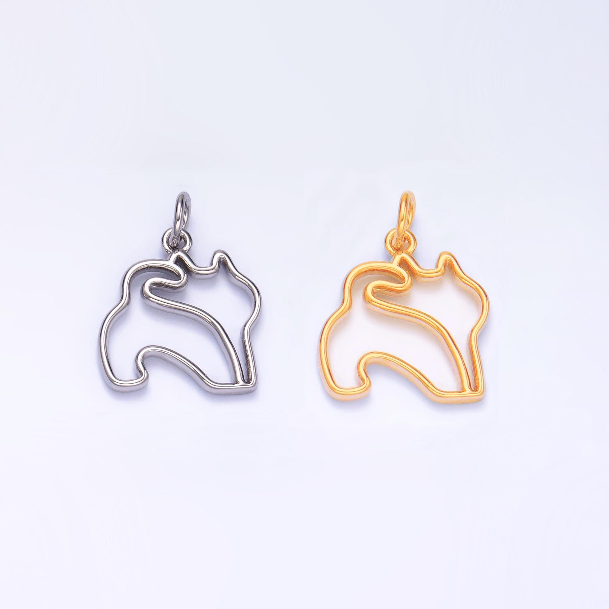 24K Gold Filled Dog Butt Charm Corgi Butt Pet Silhouette Outline Charm in Gold & Silver | W396