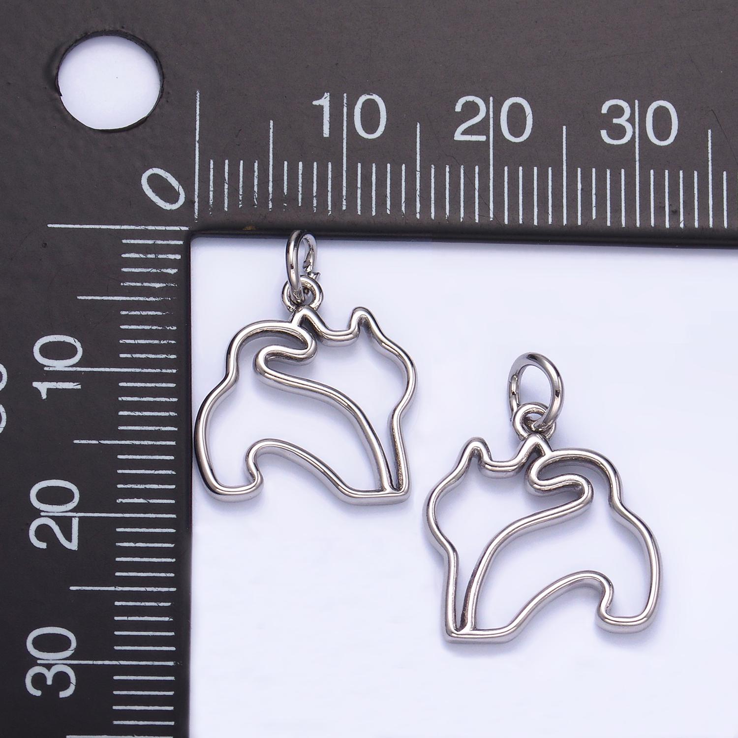 24K Gold Filled Dog Butt Charm Corgi Butt Pet Silhouette Outline Charm in Gold & Silver | W396