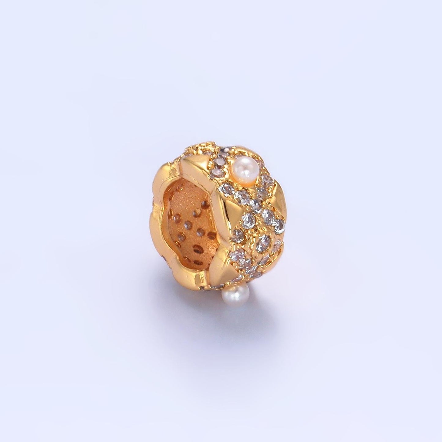 16K Gold Filled Shell Pearl Micro Paved CZ Geometric Rhondelle Bead | B136