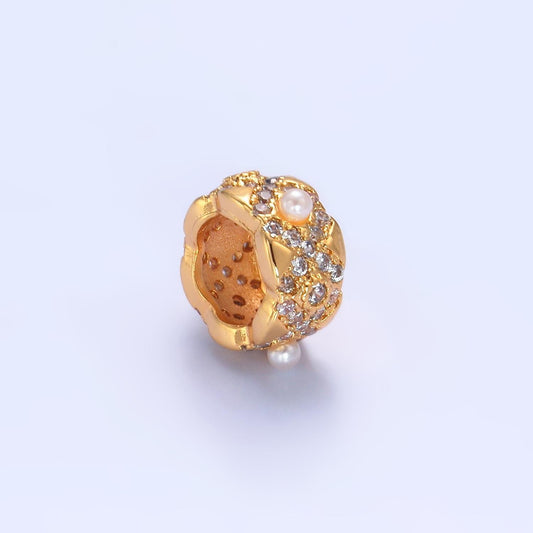 16K Gold Filled Shell Pearl Micro Paved CZ Geometric Rhondelle Bead | B136