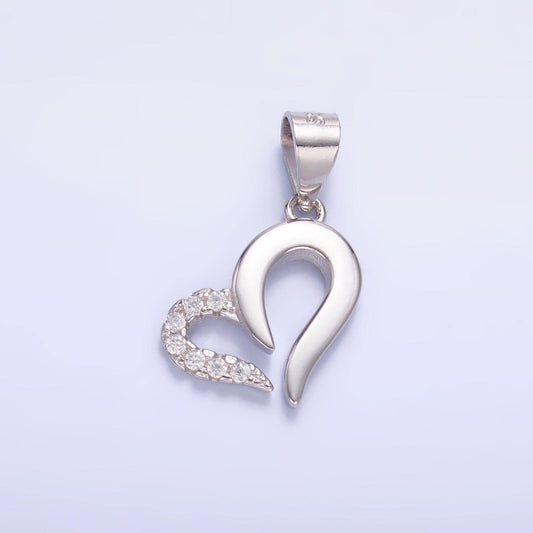 S925 Sterling Silver Clear CZ Micro Pave Stone Open Heart Pendant for Valentine Charm Bracelet | SL-598