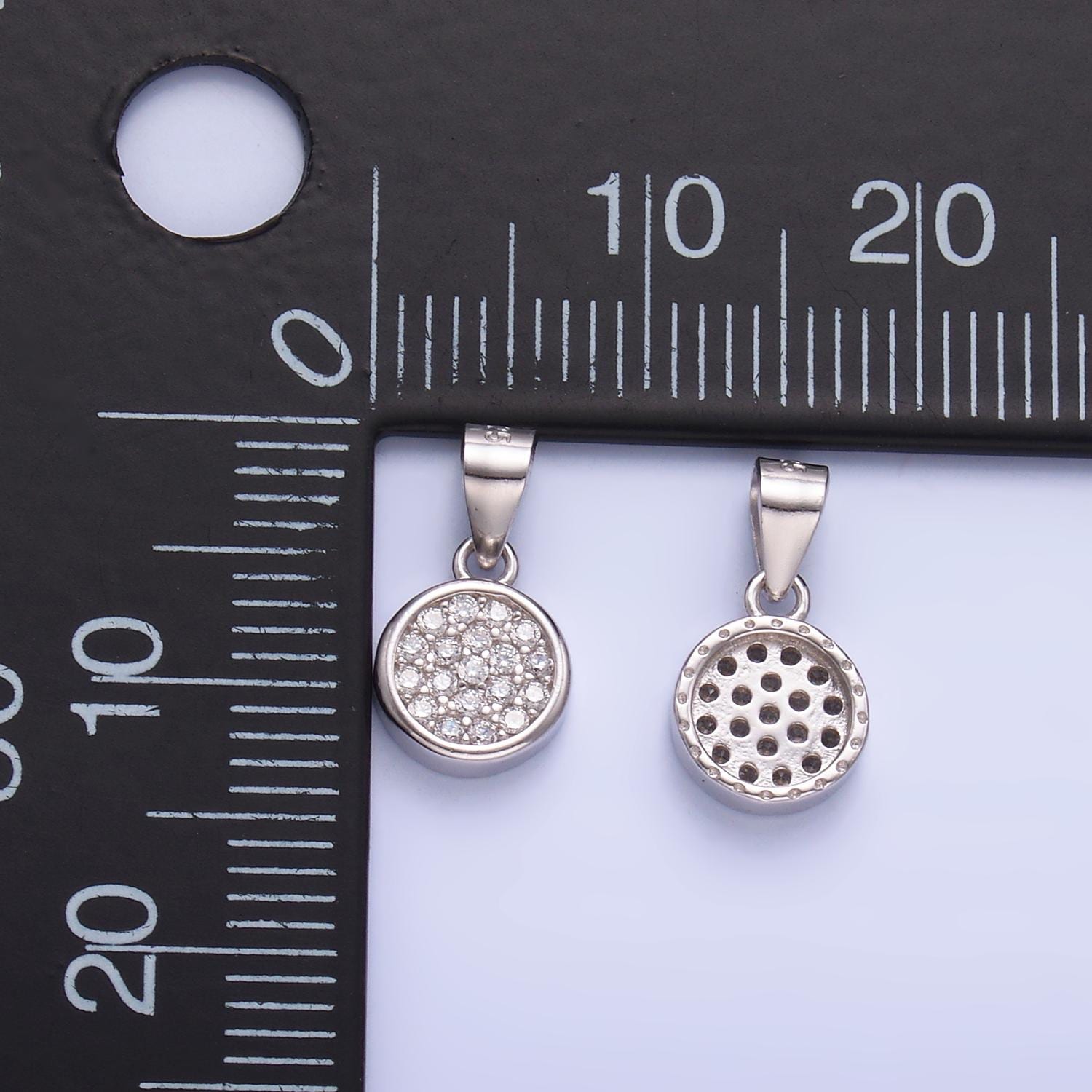 Mini Cubic Zirconia Coin Charn S925 Sterling Silver Clear CZ Micro Paved CZ Round Pendant | SL-604