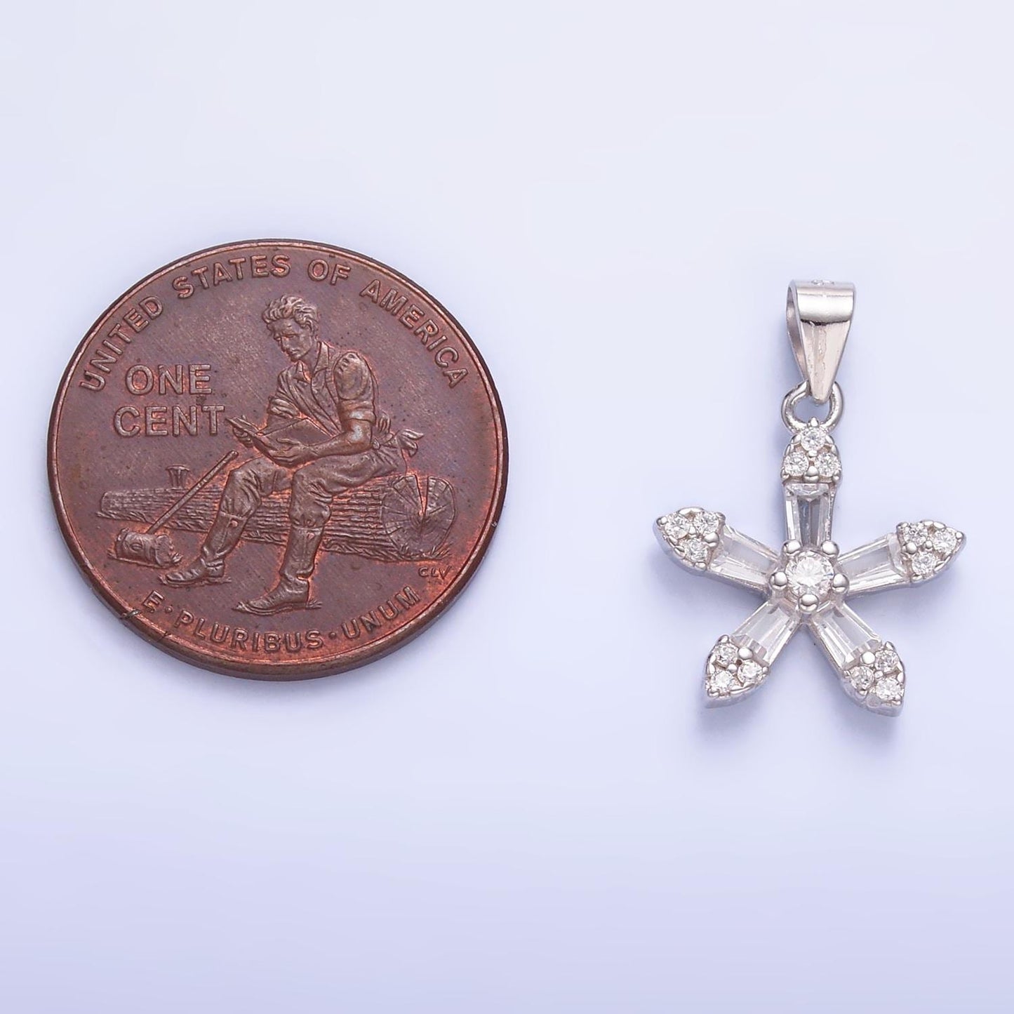 Small Flower Charms S925 Sterling Silver Clear Baguette CZ Flower Charm Pendant | SL-452