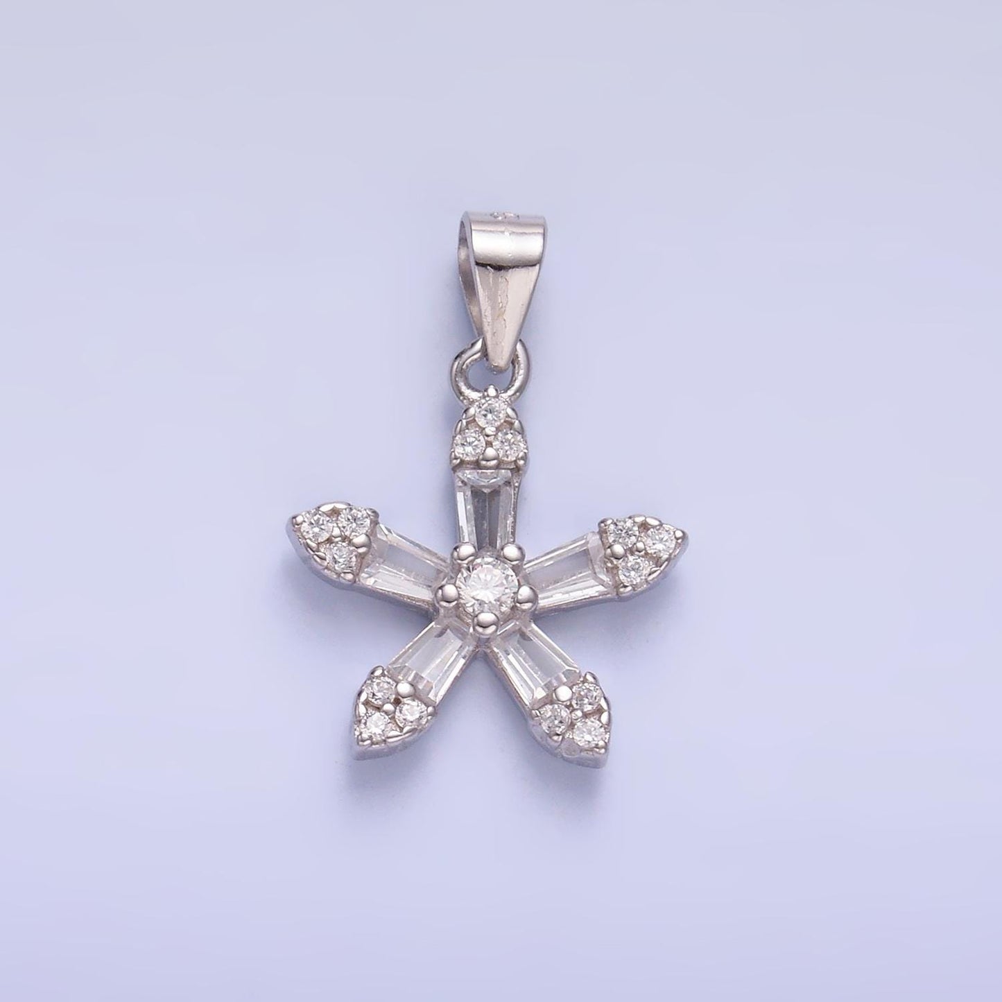 Small Flower Charms S925 Sterling Silver Clear Baguette CZ Flower Charm Pendant | SL-452